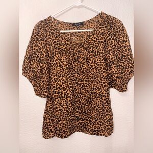 Madewell Leopard Print Button Front Puff Sleeve Blouse Size Small